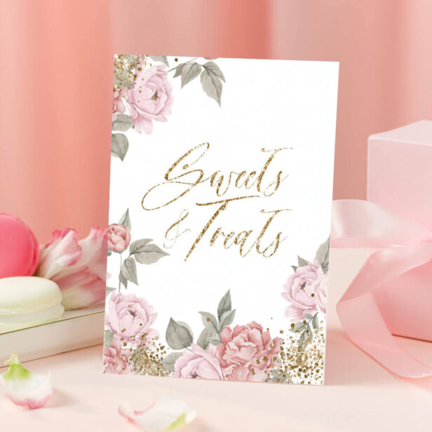 Elegant Gold Glitter Peony Florals Sweets & Treats Poster