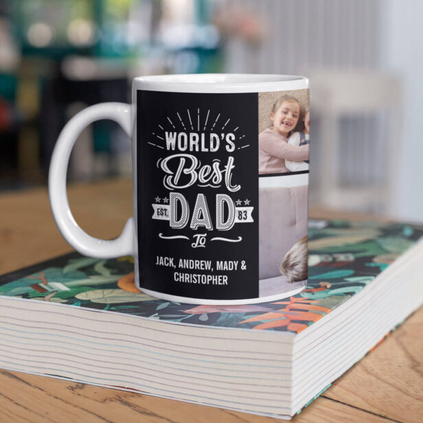 Father's Day Fun World's Best Dad Kids Name Photos Coffee Black Mug