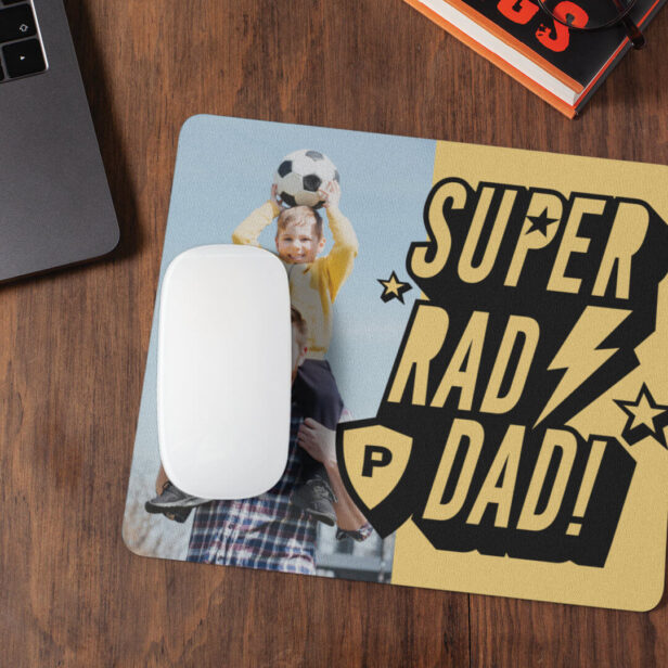 Fun Super Rad Dad Superhero Comic Monogram & Photo Mouse Pad