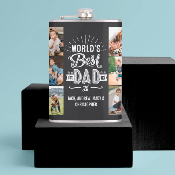 Happy Father's Day Fun World's Best Dad Kids Name Flask