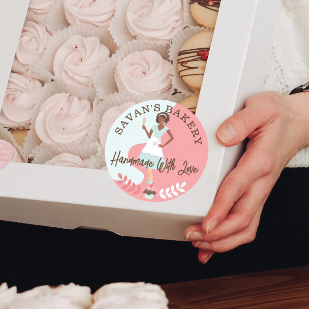 Modern Pretty Woman Sweet Bakery Made With Love Classic Round Sticker