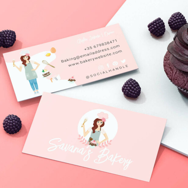 Modern Pretty Woman Sweet Bakery Services Pink Business Card