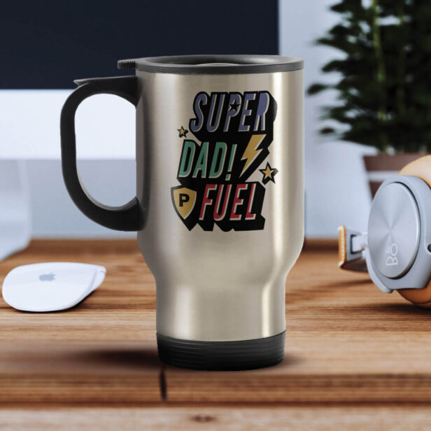 Super Dad Fuel Superhero Fun Comic Custom Monogram Travel Mug
