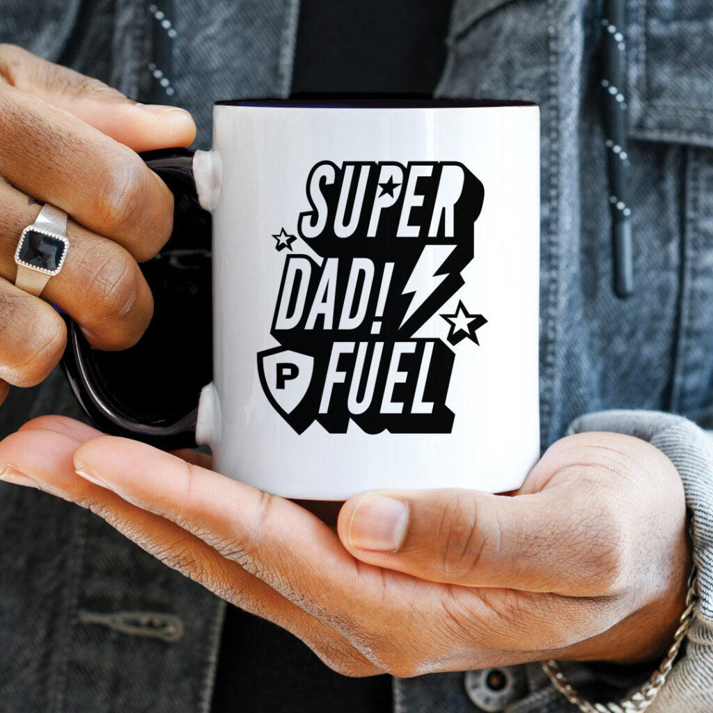 Father's Day Gifts For Dad Super Dad Fuel Superhero Fun Comic Monogram Black Mug