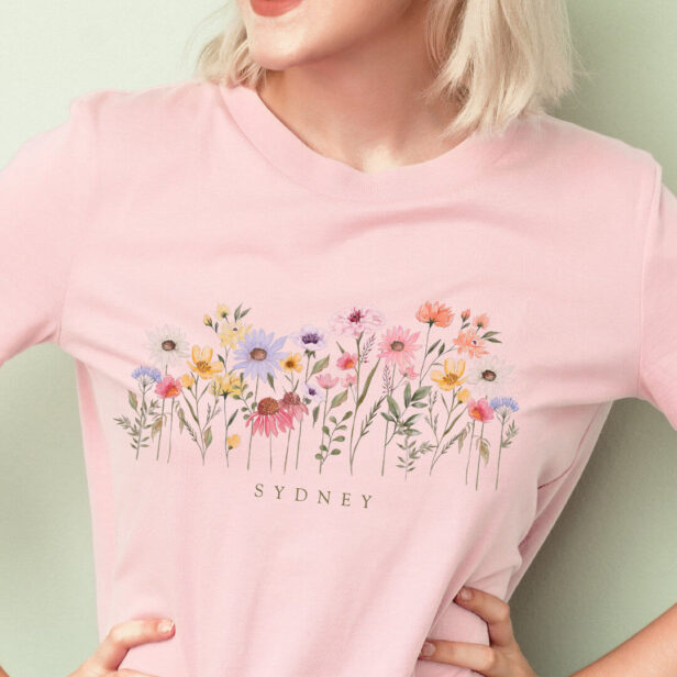Beautiful Watercolor Wildflower Botanical Garden T-Shirt