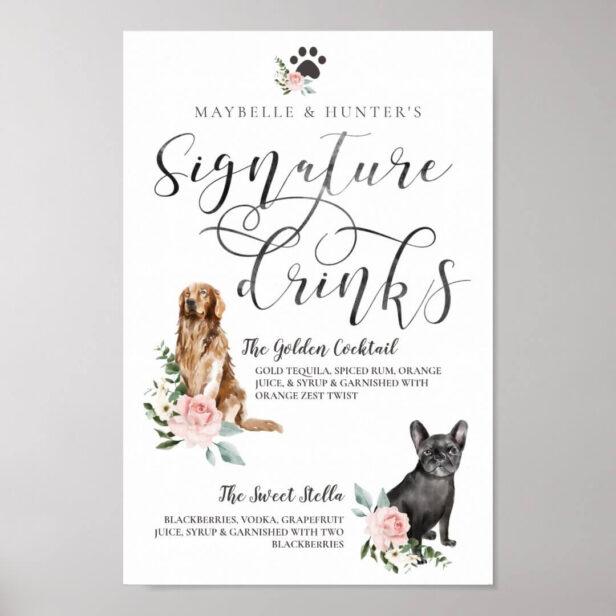 Cute Watercolor Dogs Couple's Signature Drinks Poster