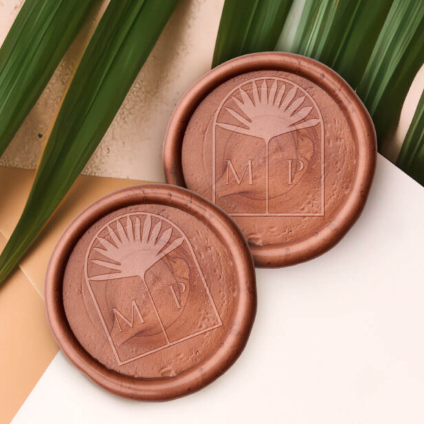 Boho Natural Dried Palm Frond leaf Arch Monogram Wax Seal Sticker