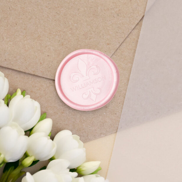 Elegant Fleur-de-lis Design Custom Name Wax Seal Sticker