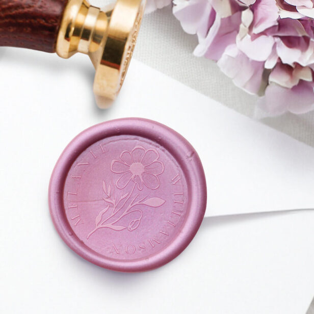 Elegant Floral Daisy Flower Custom Name Wax Seal Stamp