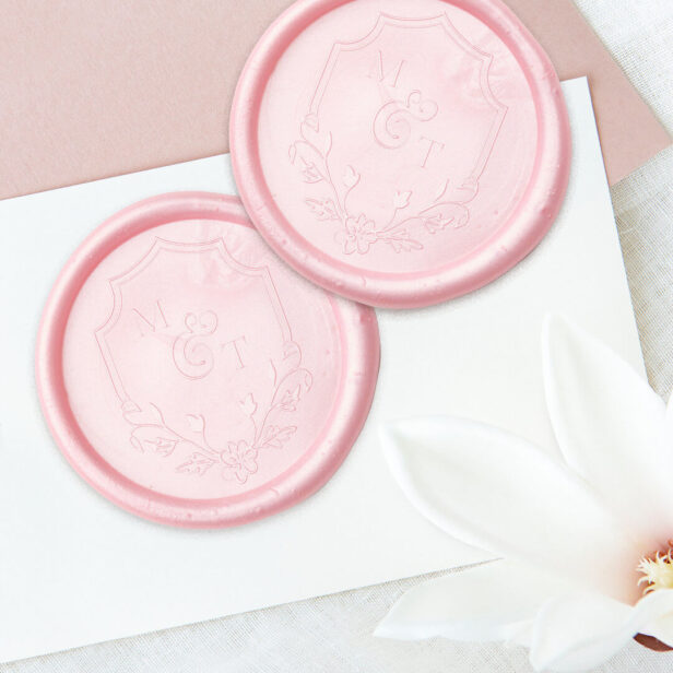 Elegant Floral Leaf Emblem Wedding Crest Monogram Wax Seal Sticker