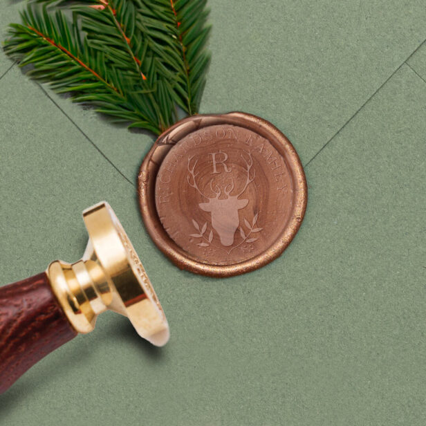 Elegant Reindeer Antler Monogram Family Crest Wax Seal Stamp
