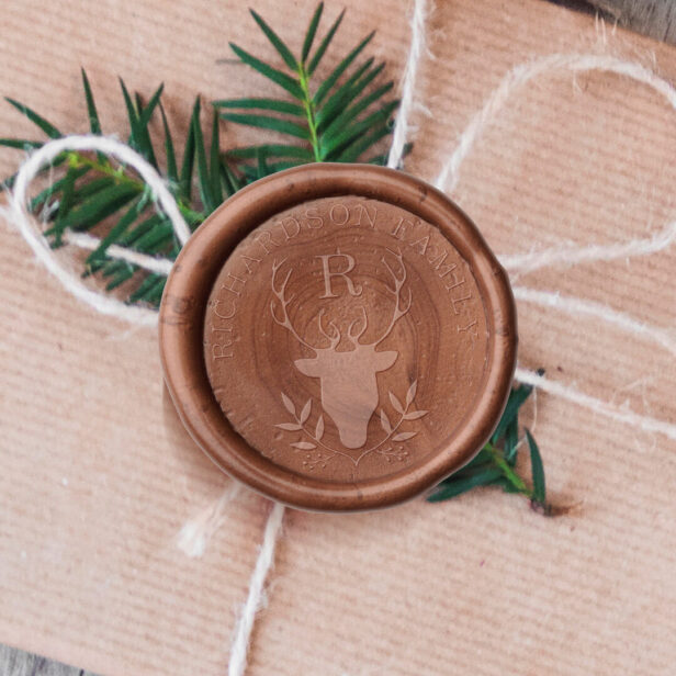Elegant Reindeer Antler Monogram Family Crest Wax Seal Sticker