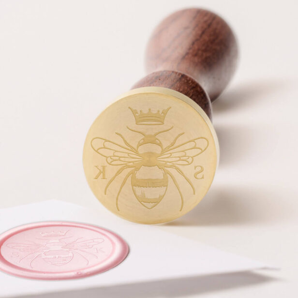 Elegant Vintage Crown Honey Queen Bee Monogram Wax Seal Stamp
