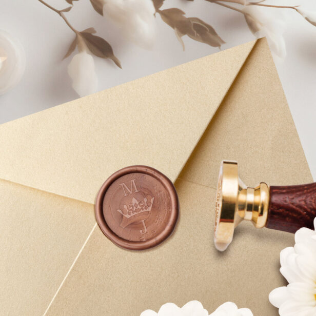 Elegant Wedding Monogram Luxury Royal Crown Wax Seal Stamp