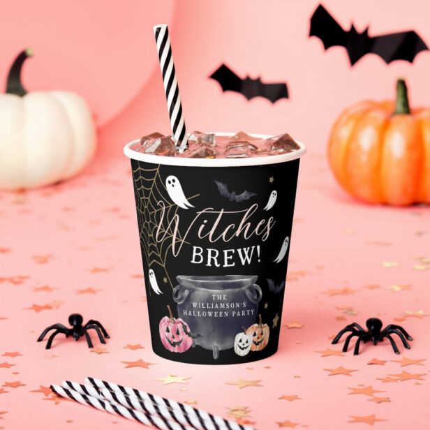 Fun Caldron Witches Brew Halloween Party Black Paper Cups