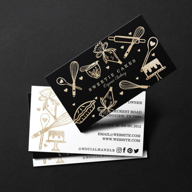 Luxury Gold Sparkle Baking Cooking Utensil Bakery Business Card