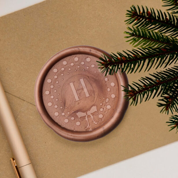 Modern Minimal Polka Dot Christmas Wreath Monogram Wax Seal Stamp