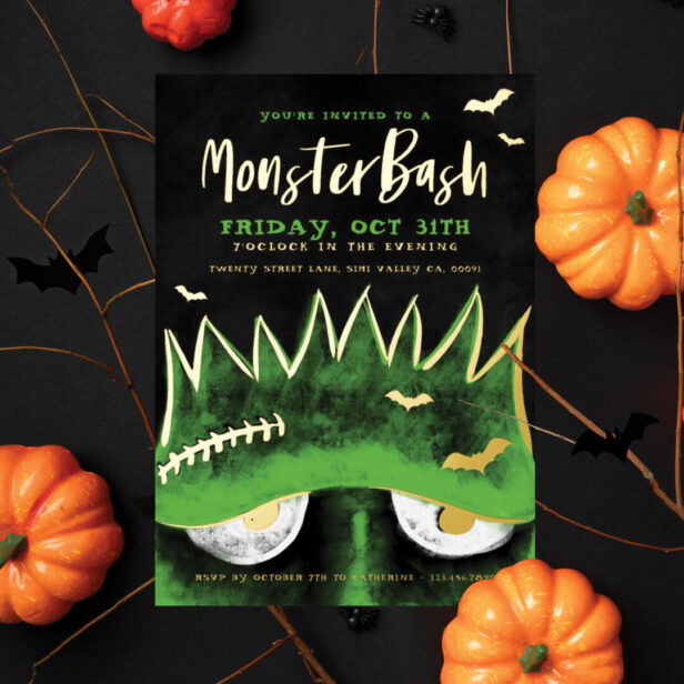 Monster Bash | Spooky Frankenstein Halloween Party Foil Invitation