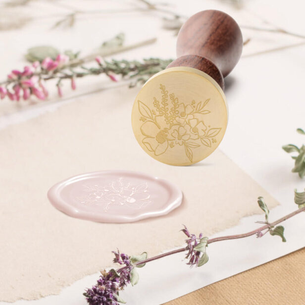 Romantic Floral Bouquet Flowers & Greenery Wedding Wax Seal Stamp