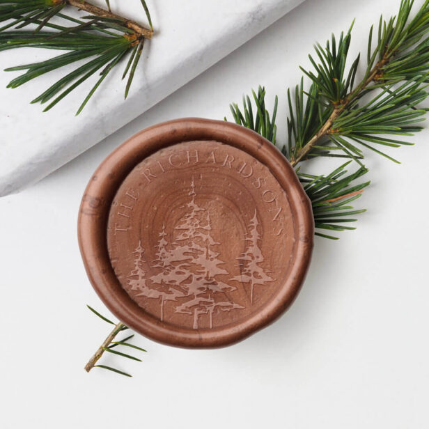 Rustic Evergreen Woodland Forest Trees Custom Name Wax Seal Sticker