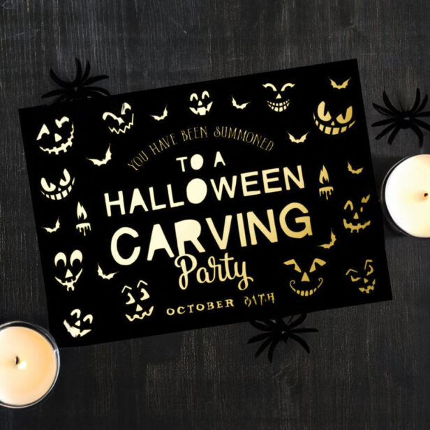 Scary Jack O Lantern Pumpkin Halloween Carving Foil Invitation