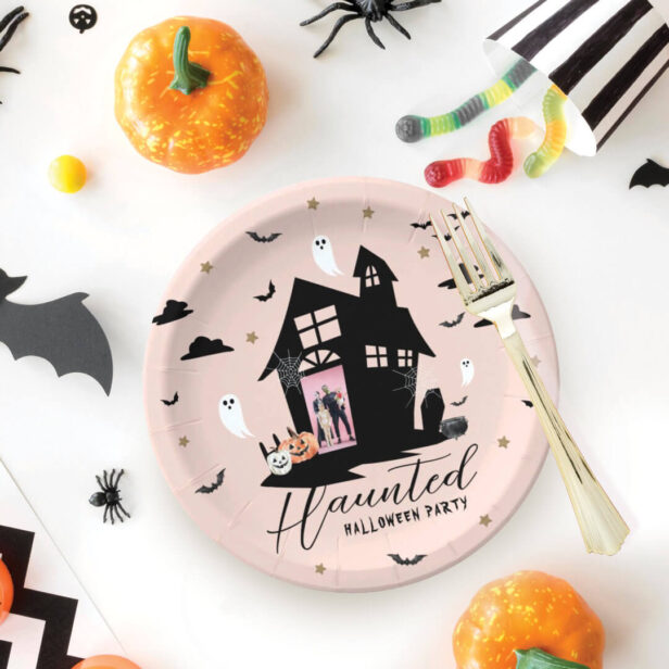 Spooky Haunted House Halloween Party Custom Photo Paper Plates