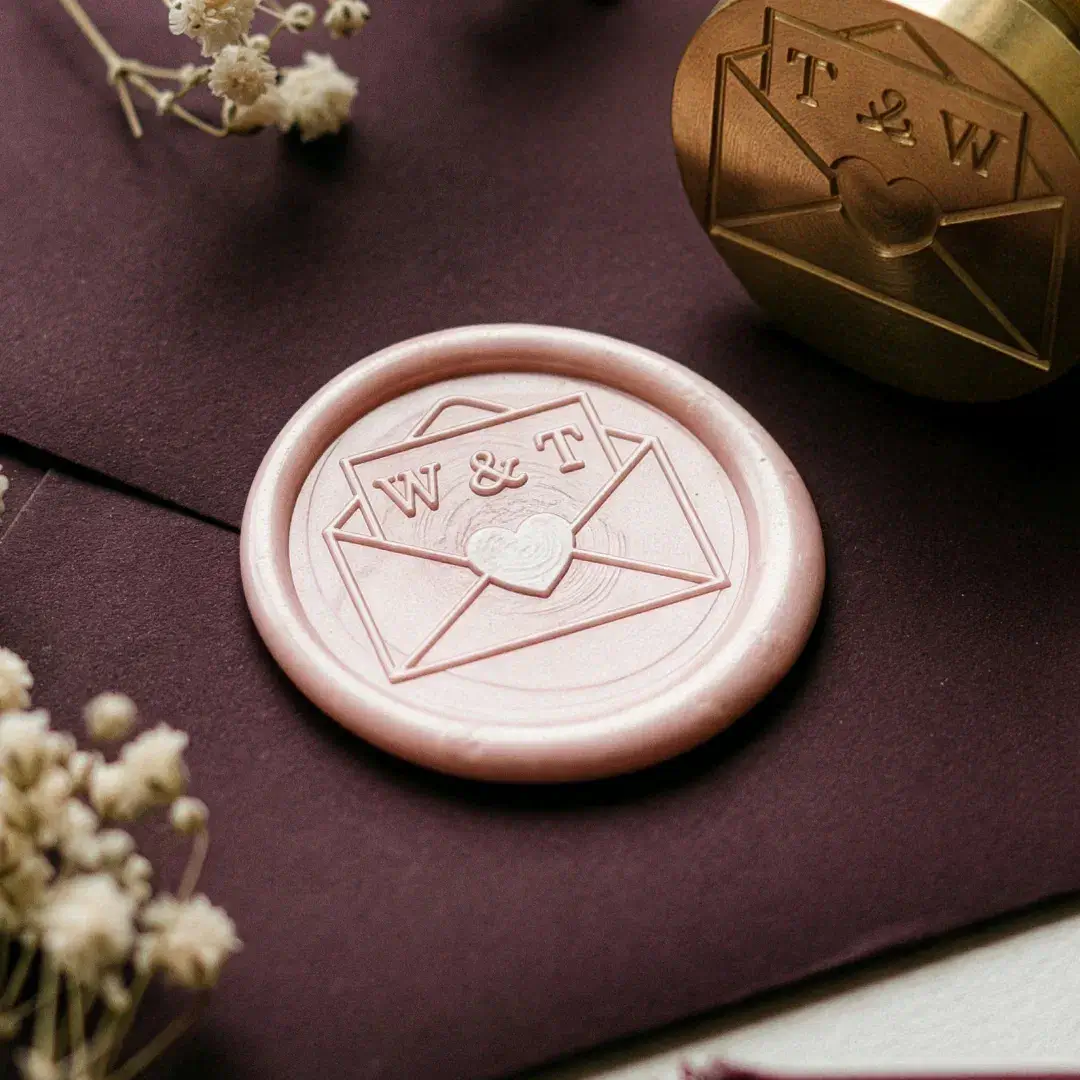 Cute Love Letter Envelope Custom Monogram Initials Wax Seal Stamp