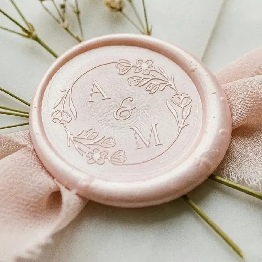Elegant Floral Rose Wreath Wedding Couple Monogram Wax Seal Sticker