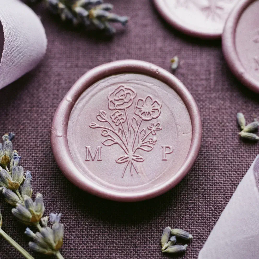 Elegant Floral Wildflower Bouquet Monogram Wedding Wax Seal Sticker