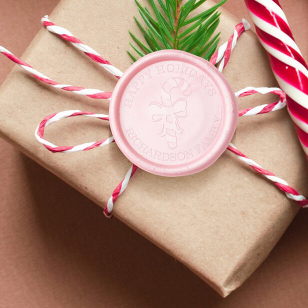 Happy Holiday Fun Festive Candy Cane Custom Family Wax Seal Sticker