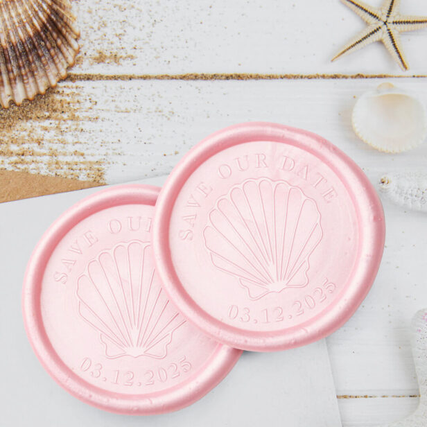 Save Our Date Elegant Sea Shell Wedding Date Wax Seal Sticker