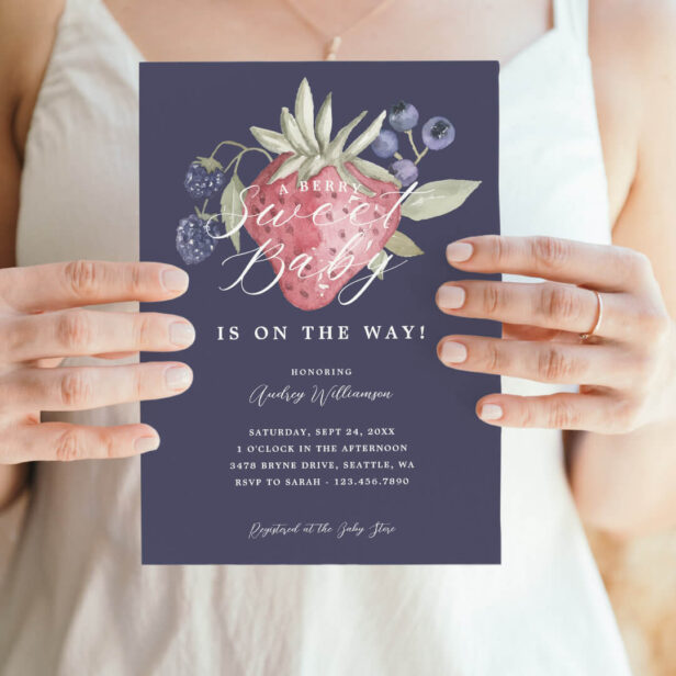 A Berry Sweet Baby Boy is on the Way Wild Berry Purple Invitation