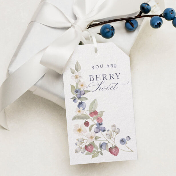 Berry Sweet Baby Shower Wild Berries & Flowers White Gift Tags