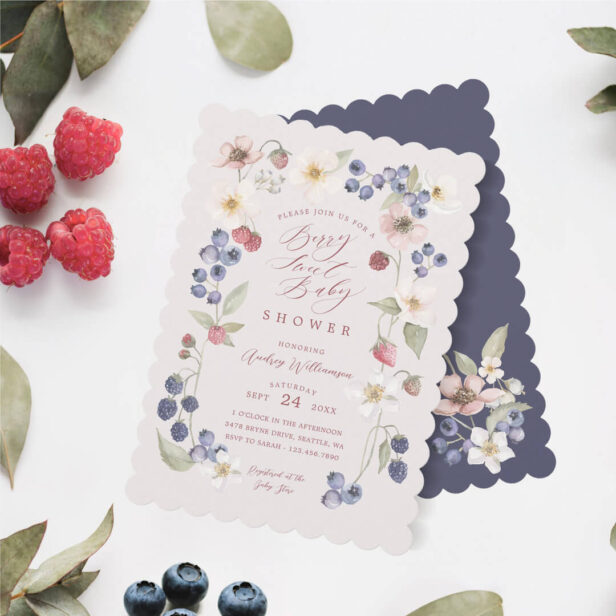 Berry Sweet Baby Shower Wild Berries & Flower Blush Invitation
