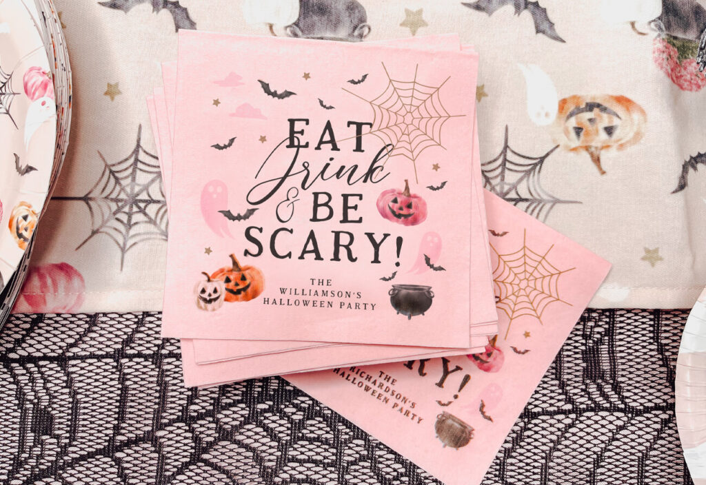 Eat Drink & Be Scary Fun Pumpkin Halloween Party Napkins