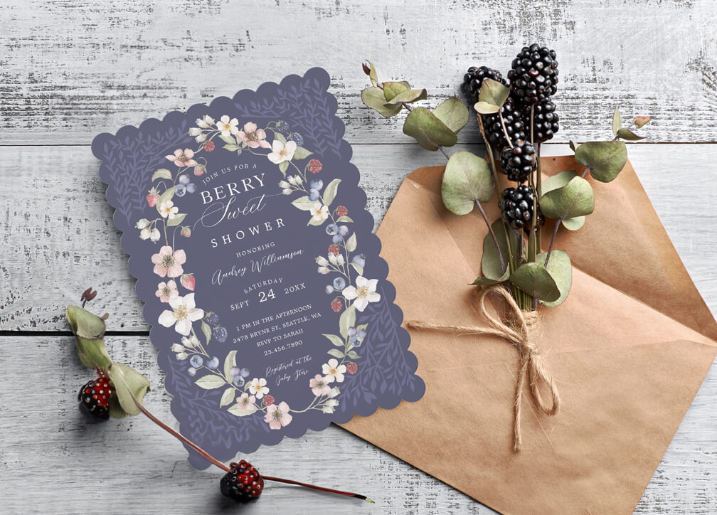 berry sweet baby shower invitations by Moodthology Papery