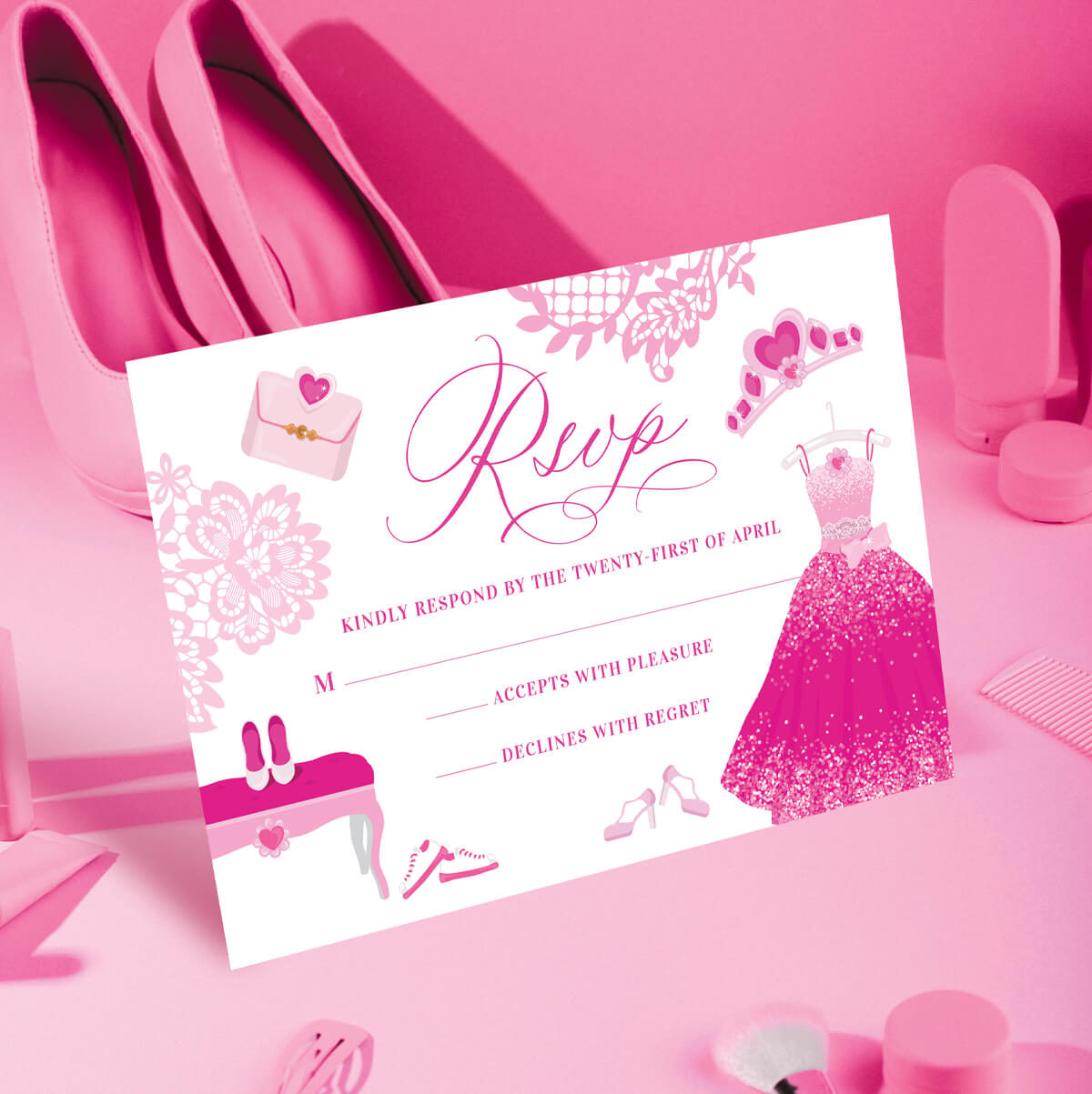 Fun Fashion Accessories Quinceanera RSVP Card By Moodthology Papery