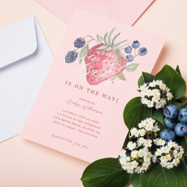 A Berry Sweet Baby Girl is on the Way Wild Berry Invitation
