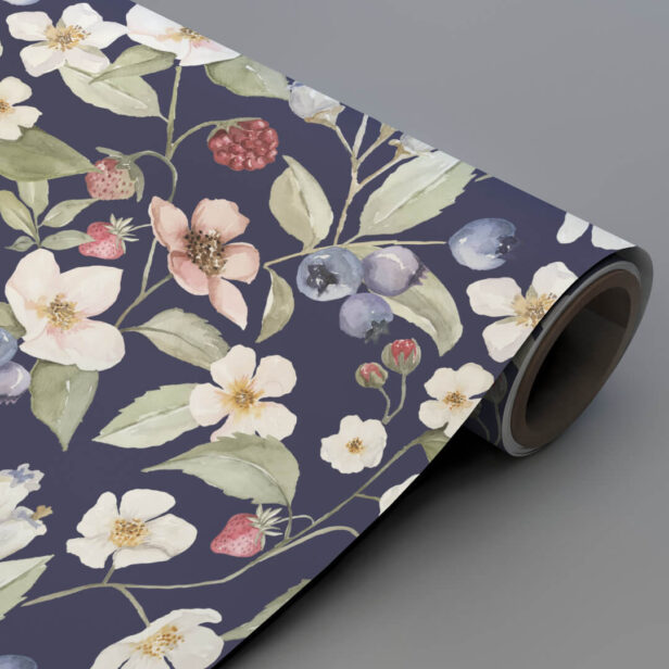 Berry Sweet Baby Shower Wild Berries & Flowers Purple Wrapping Paper