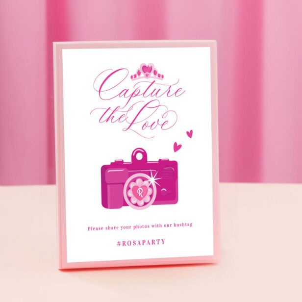 Capture the Love Quinceanera Pink Camera Hashtag Poster