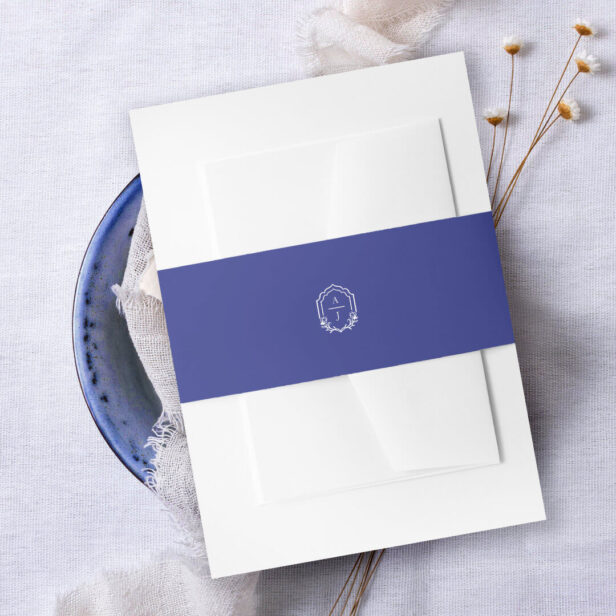 Decorative Frame Custom Floral Wedding Monogram Invitation Blue Belly Band