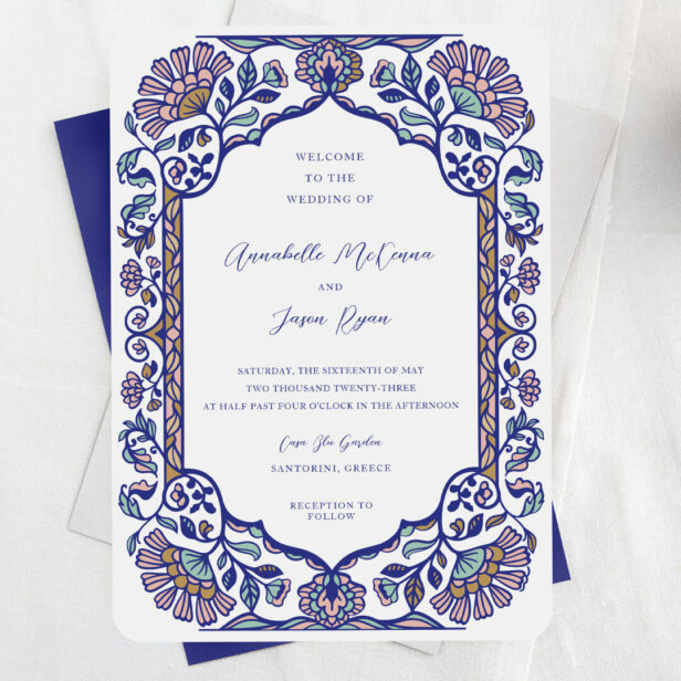 Greece Architecture Floral Decorate Frame Wedding Invitation