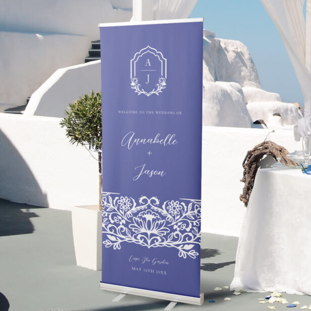 Ornate Blue Decorate Floral Design Greece Wedding Blue Retractable Banner