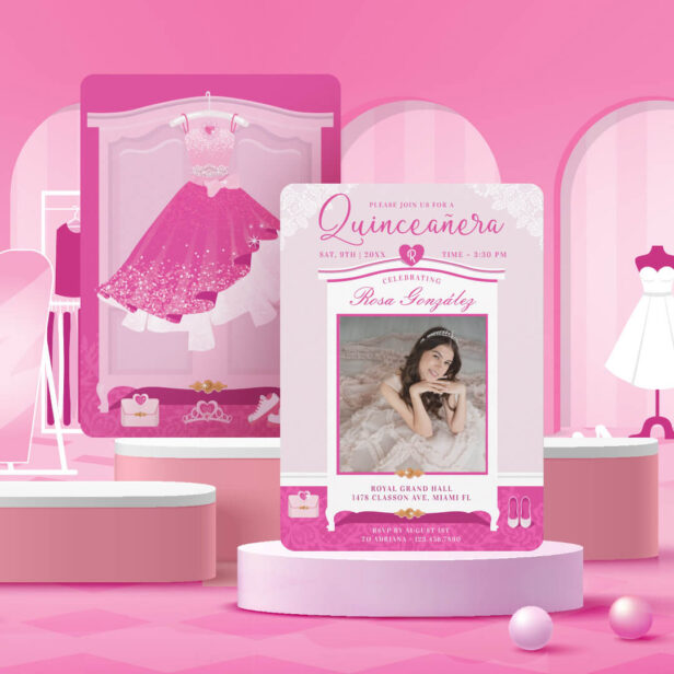 Pink Dream Gown Wardrobe Quinceanera Party Photo Invitation