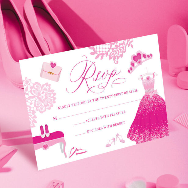 Pink Fashion Dream Gown Wardrobe Quinceanera Party RSVP Card