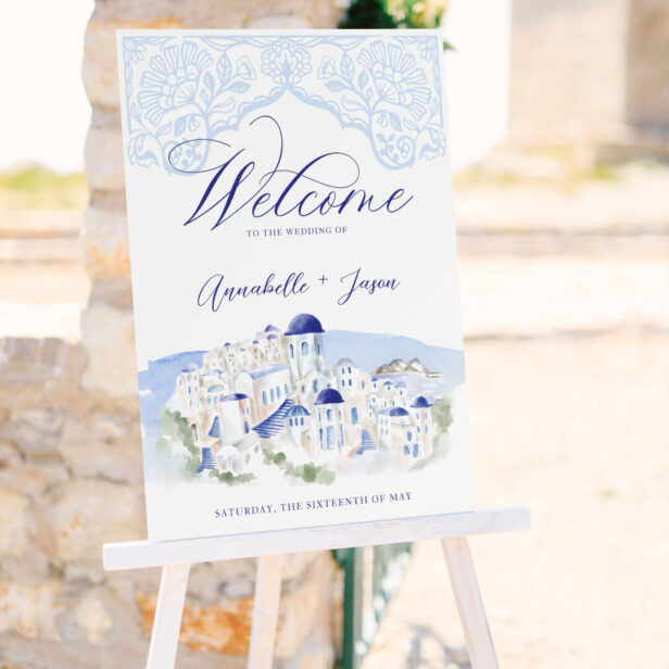 Santorini Greece Watercolor Destination Wedding Foam Board