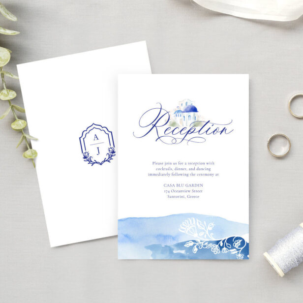 Santorini Greece Watercolor Wedding Reception Enclosure Card