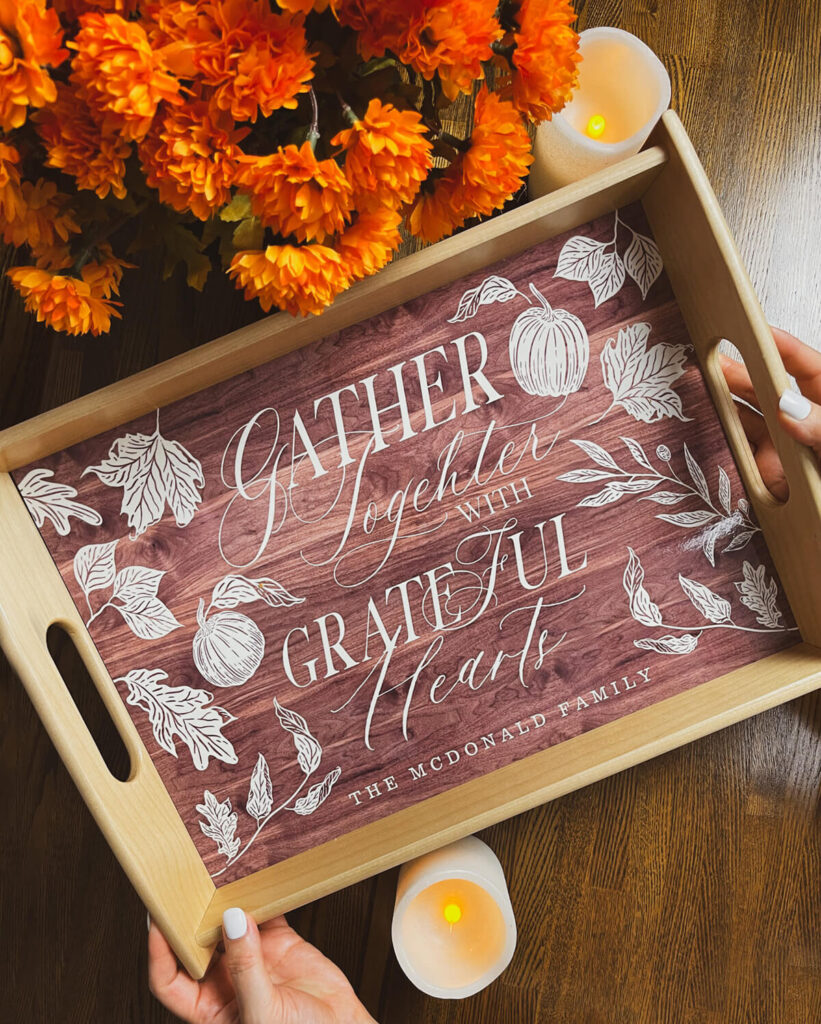 Cozy Fall & Thanksgiving Home Decor Ideas  Gather Together With Grateful Hearts Fall Foliage Serving Tray