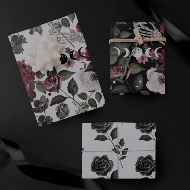 Gothic Watercolor Roses & Flowers Pattern Wrapping Paper Sheets