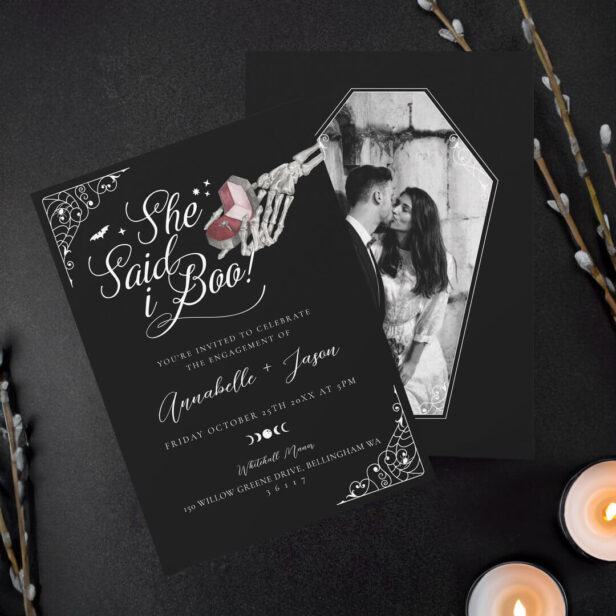 She Said I Boo Skeleton Hand Ring Box Engagement Announcement